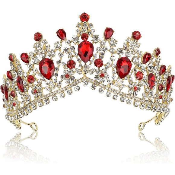 Jewelry - Red Crystal Crown for Women Girls Bridal Party Vintage Tiara Elegant Gift